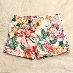 Zara Girls Tropical Floral Shorts Size 5/6 Pink, White, Green, Lavender